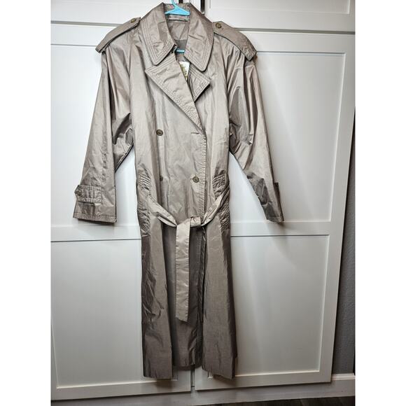 Vintage Fleet Street Trench Coat Women's Sz 10 Shiny Khaki Tan Double Breasted - Picture 1 of 13